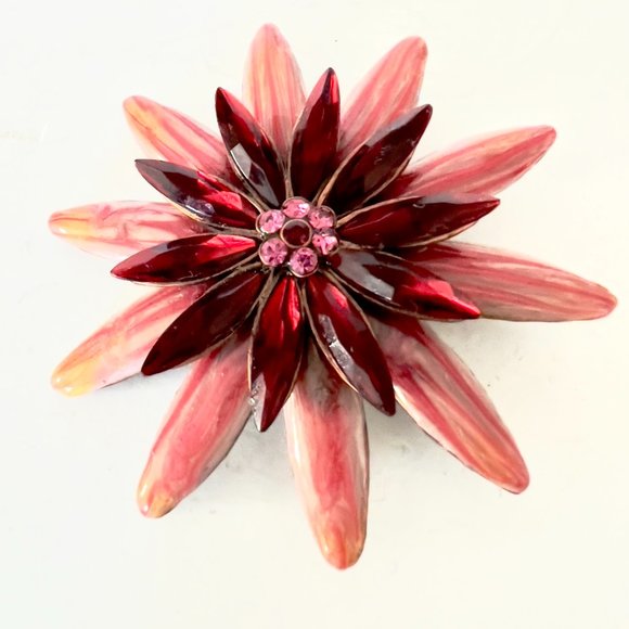 Vintage Copper Red Moonglow Starburst Flower Brooch - Picture 4 of 5